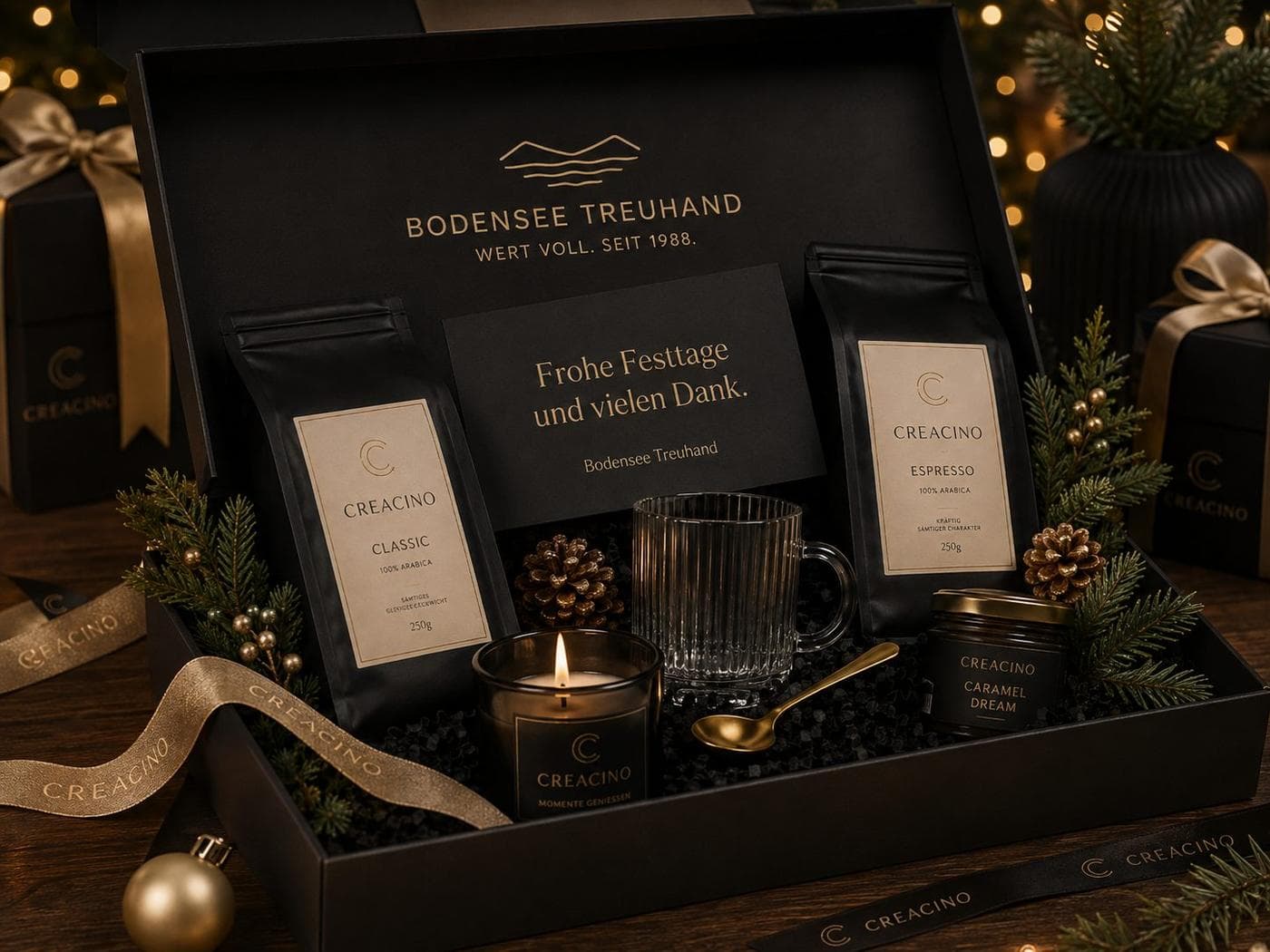 Creacino Geschenkbox mit Firmenbotschaft